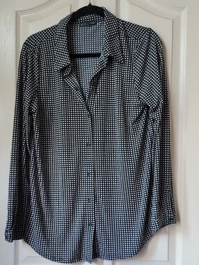 Adrianna Papell Teal, Black & White Patterned Blouse